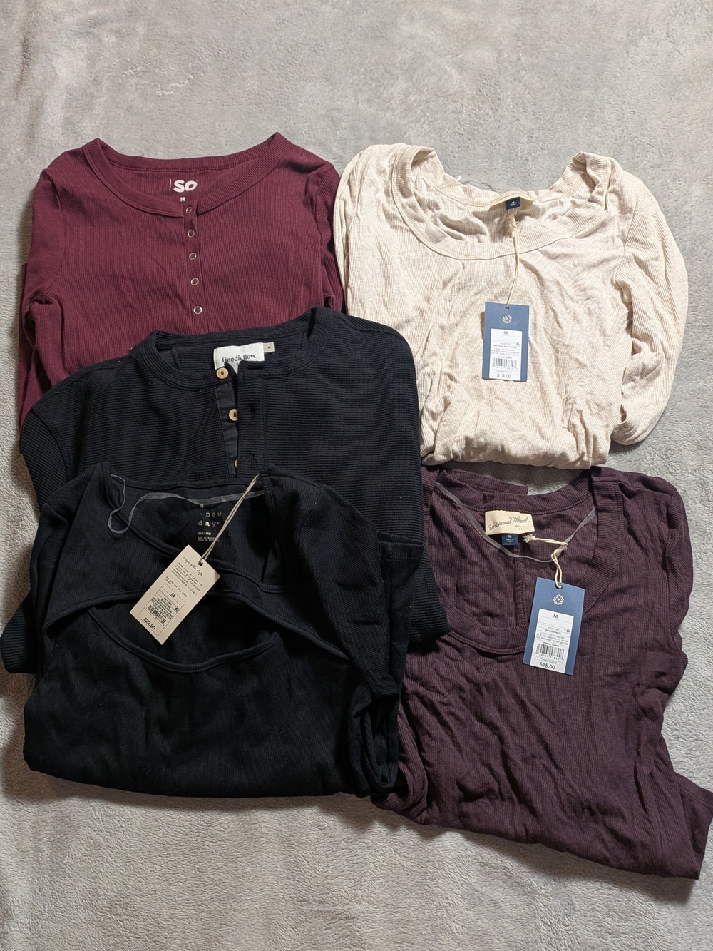 Universal Women’s Long Sleeve Tee Pack — Black, Burgundy, Cream, Plum